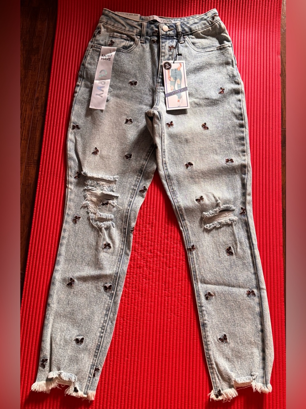 Tinseltown Light Blue Skinny Jeans with butterfly Embroidery